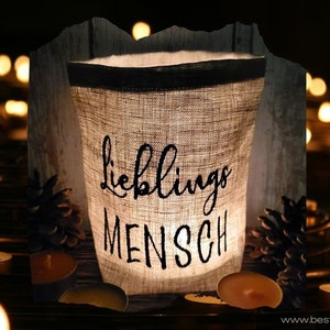 besticktes Windlicht "LIEBLINGSMENSCH" **freie Farbwahl**  Lichtbeutel Kerzenglas Deko Geschenk Kompliment Danke Freundin Liebe Freundschaft
