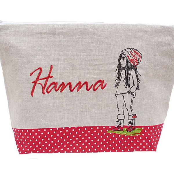 embroidered bag TEENIE-GIRL + NAME // red - natural // diaper bag wash bag diaper bag wash bag 20 fonts cosmetic bag