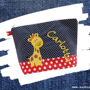 bestickte Tasche GIRAFFE + Name marine - rot Wickeltasche Kulturbeutel Windeltasche Kulturtasche Waschtasche 20 Schriftarten Kosmetiktasche