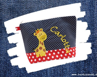 embroidered bag GIRAFFE + name navy - red diaper bag wash bag diaper bag wash bag wash bag 20 fonts cosmetic bag