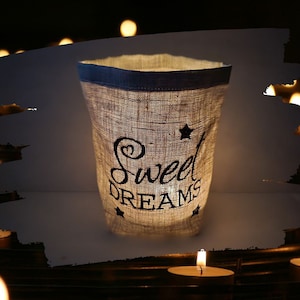 embroidered lantern "SWEET DREAMS" //free choice of colors// - light bag candle glass decoration garden table decoration party tealight lantern