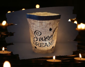 embroidered lantern "SWEET DREAMS" //free choice of colors// - light bag candle glass decoration garden table decoration party tealight lantern