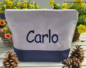 embroidered bag NAME plain //grey - navy// diaper bag toiletry bag nappy bag toiletry bag wash bag 20 fonts cosmetic bag