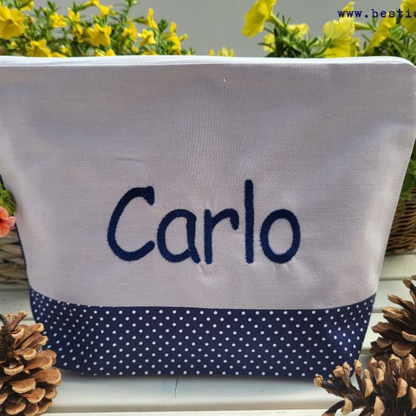 embroidered bag NAME plain //grey - navy// diaper bag toiletry bag nappy bag toiletry bag wash bag 20 fonts cosmetic bag