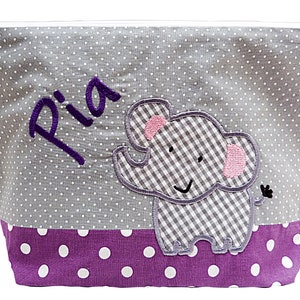 Sac brodé éléphant nom /lilas gris/sac à couches trousse de toilette sac à couches trousse de toilette trousse de toilette sac de toilette sac à cosmétiques 20 polices sac à cosmétiques image 4