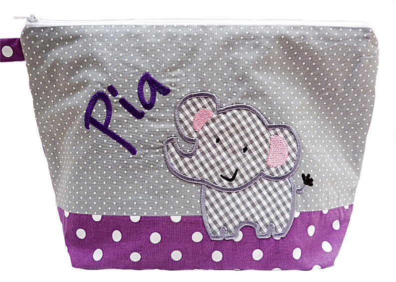 Sac brodé éléphant nom /lilas gris/sac à couches trousse de toilette sac à couches trousse de toilette trousse de toilette sac de toilette sac à cosmétiques 20 polices sac à cosmétiques image 4