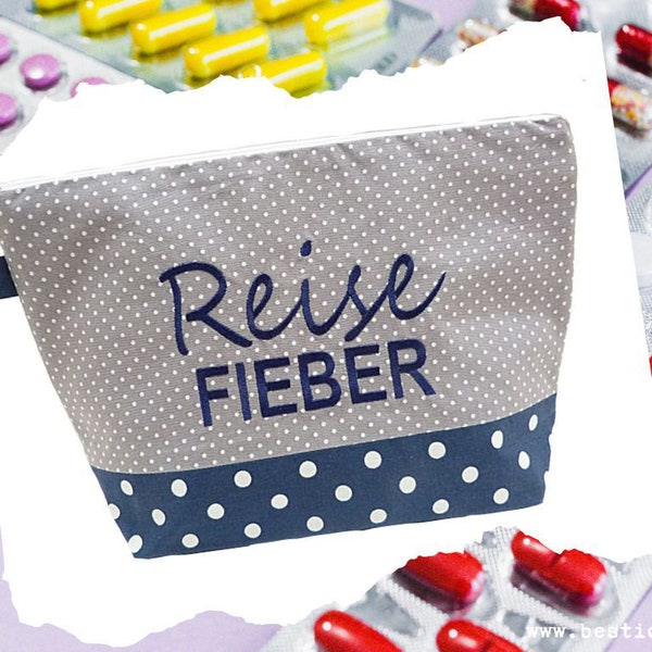 embroidered PHARMACY - travel PHARMACY //navy - gray// gift emergency bag first aid first aid kit emergency travel fever medication (085)