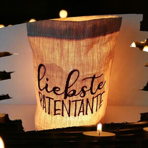 embroidered WINDLIGHT &quot;DEAREST GODMOTHER *free choice of colors* light bag candle glass decoration table decoration tealight lantern gift compliment thank you