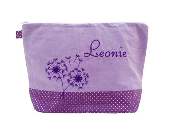 borsa ricamata PUSTEBLUME + nome pannolino lilla borsa da toilette borsa pannolino borsa da toilette borsa da toilette borsa lavaggio 20 caratteri borsa cosmetica