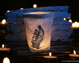 WINDLIGHT ricamato ***SAILING SHIP*** //libera scelta dei colori//borsa luminosa, vetro di candela, decorazione, regalo, marittimo, amore, lanterna