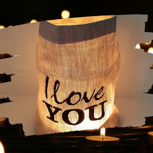 embroidered WINDLIGHT "I LOVE YOU" // free choice of colors // light bag candle glass decoration garden table decoration party tea light lantern gift compliment