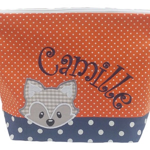 embroidered bag FOX name /navy orange/ diaper bag toiletry bag diaper bag toiletry bag wash bag 20 fonts cosmetic bag image 4
