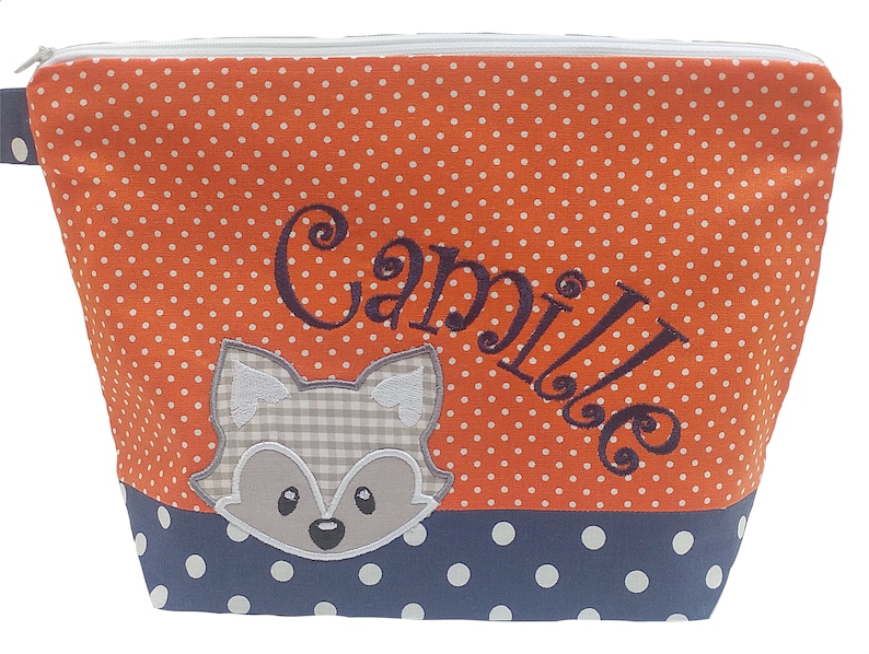 embroidered bag FOX name /navy orange/ diaper bag toiletry bag diaper bag toiletry bag wash bag 20 fonts cosmetic bag image 4