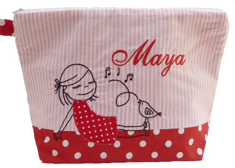 embroidered bag GIRL with BIRD name //pink red// diaper bag toiletry bag nappy bag toiletry bag 20 fonts cosmetic bag image 3