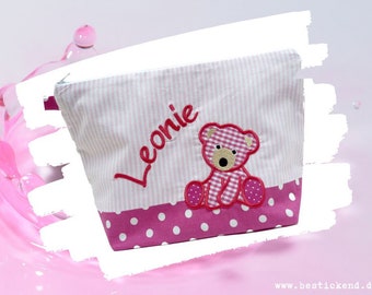 embroidered bag BÄRCHEN + name /pink - pink/ diaper bag toilet bag diaper bag toilet bag wash bag 20 fonts cosmetic bag