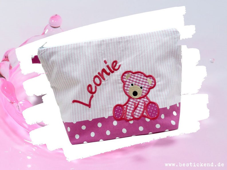 embroidered bag BÄRCHEN name /pink pink/ diaper bag toilet bag diaper bag toilet bag wash bag 20 fonts cosmetic bag image 1