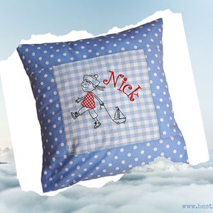 embroidered cushion LITTLE SAILOR + NAME //light blue// 40x40 cushion cover gift cuddly cushion cuddle cushion name cushion