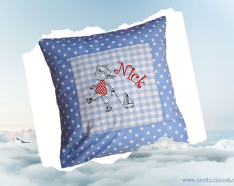 embroidered cushion LITTLE SAILOR + NAME //light blue// 40x40 cushion cover gift cuddly cushion cuddle cushion name cushion