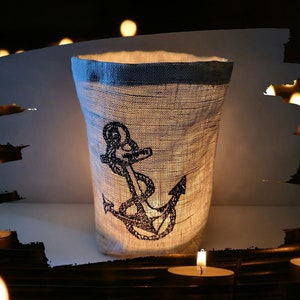 besticktes WINDLICHT ***ANKER*** //freie Farbwahl//  Lichtbeutel, Kerzenglas, Deko, Geschenk, Maritim, Liebe, Laterne
