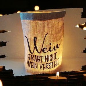 embroidered WINDLIGHT "WINE ..." //free choice of colors// - light bag candle glass decoration garden table decoration party tealight lantern