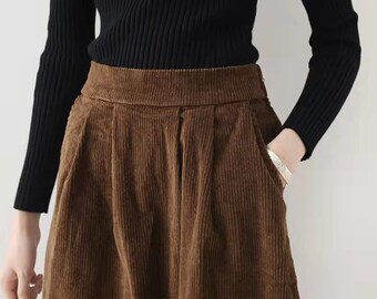 Women Side Pocket Corduroy Skirt, A-Line Skirt, Loose Skirt, Vintage Skirt, Casual Skirt, Handmade Skirt