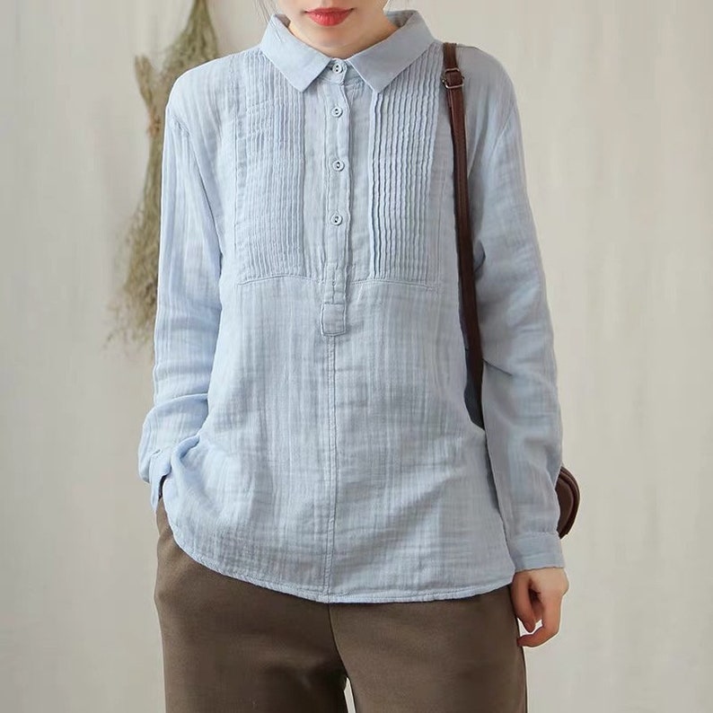 Comfortable Long Sleeves Blouse Tee Tops,White Linen Casual Tops,Loose Fitting Spring Linen Tops Blouse Women Linen Breathable Blouse