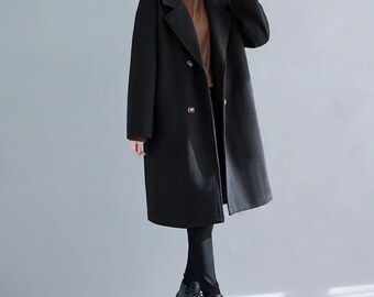 Women's winter thickened warm coat, long woolen coat, imitation cashmere woolen coat, Christmas gift.