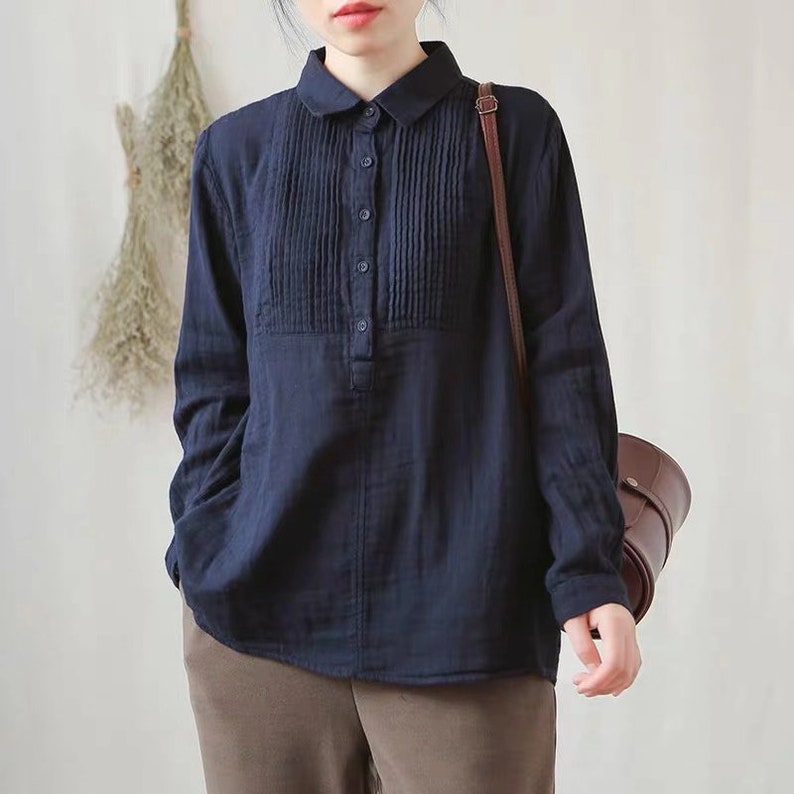 Comfortable Long Sleeves Blouse Tee Tops,White Linen Casual Tops,Loose Fitting Spring Linen Tops Blouse Women Linen Breathable Blouse