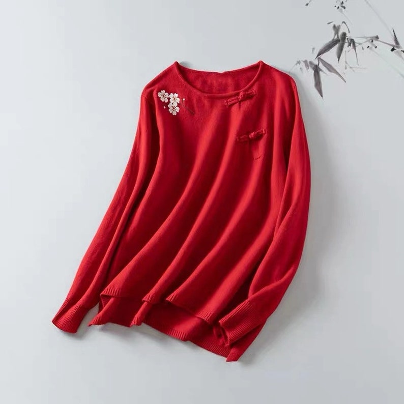 Women Wool Cashmere Sweater Embroidery Knited Sweater,Long Sleeves Knited Sweater,Casual Wool Tops,Loose Fitting Autumn Knited Sweater