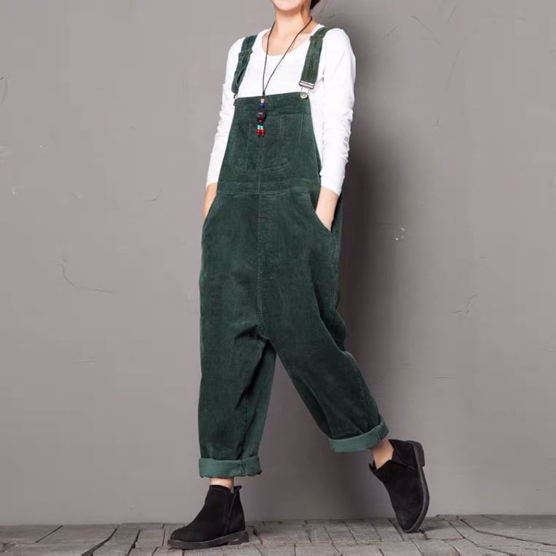 Vintage Comfortable Green Corduroy Overalls Adjustable Etsy