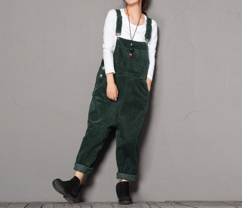 Vintage Comfortable Green Corduroy Overalls Adjustable Etsy