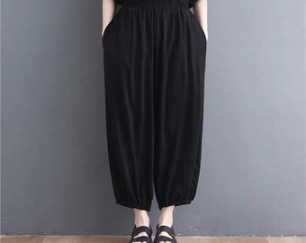 Black Linen Pants, Linen Trousers, Black Harem Pants, Slack Women Pants, Elastic Waist Pants, Custom Pants