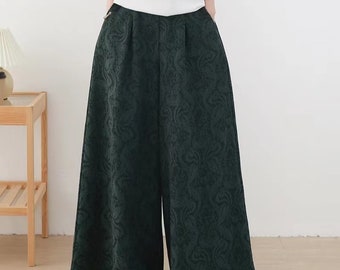 Vintage Linen Wide Leg Pants, Elastic Waist Trousers, Oversized Linen Pants