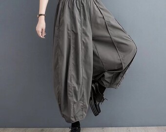 Haremshose mit hoher Taille, Karottenhose, elastische Taillen-Haremshose, große Hose