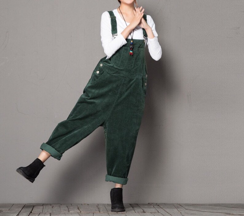 Vintage Comfortable Green Corduroy Overalls Adjustable Etsy
