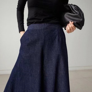 Womens dark blue flared pants, boho hippie DENIM trousers, women wide leg pants, elastic waist pants, loose denim harem pants, vintage pants zdjęcie 6