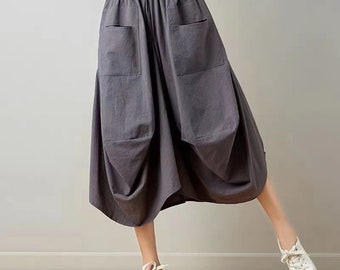 Women's summer linen loose skirt retro elastic waist linen skirt summer plus size irregular skirt women's bloomers slacks