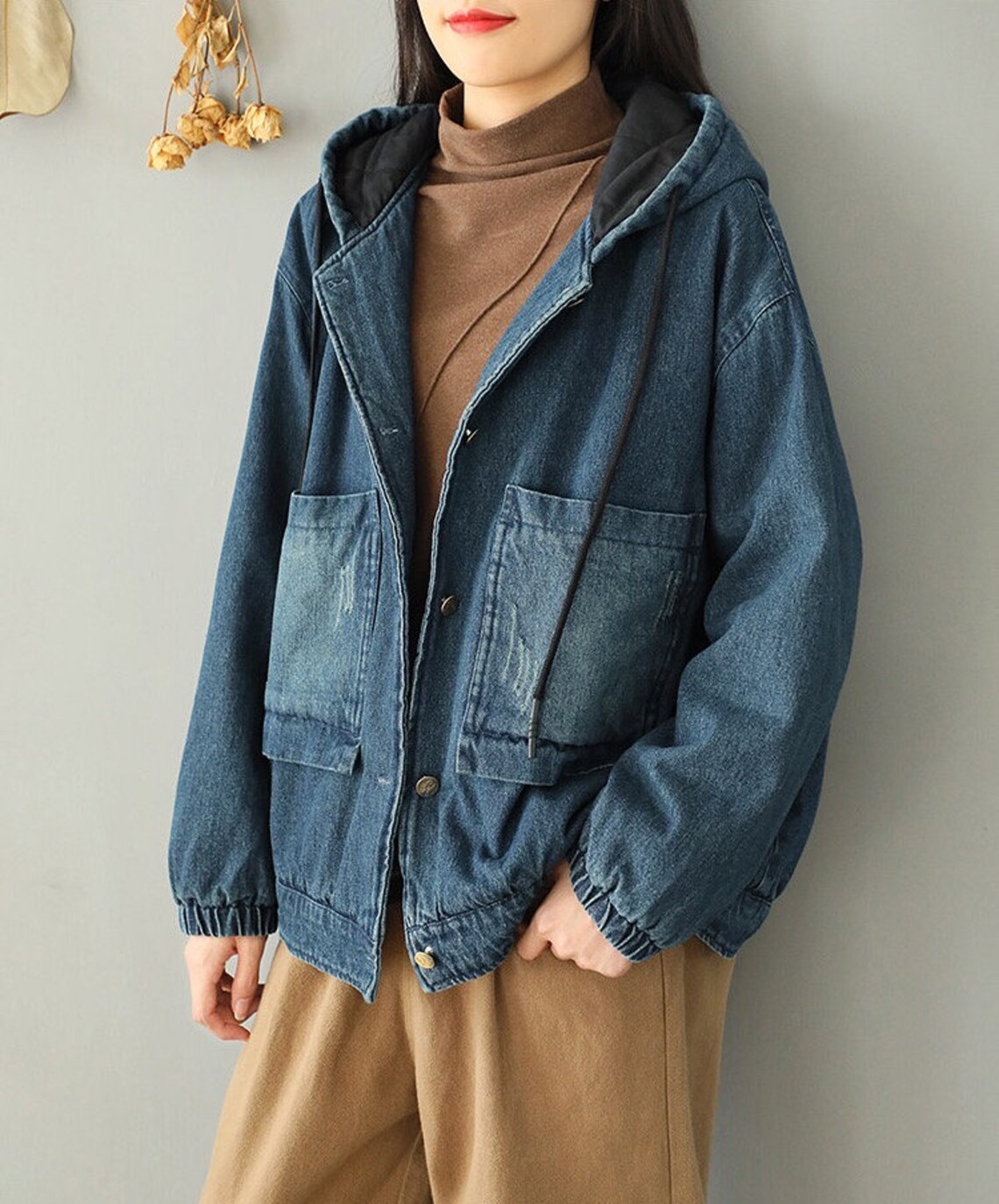 Womens denim hooded jacket winter denim jackets casual warm Etsy