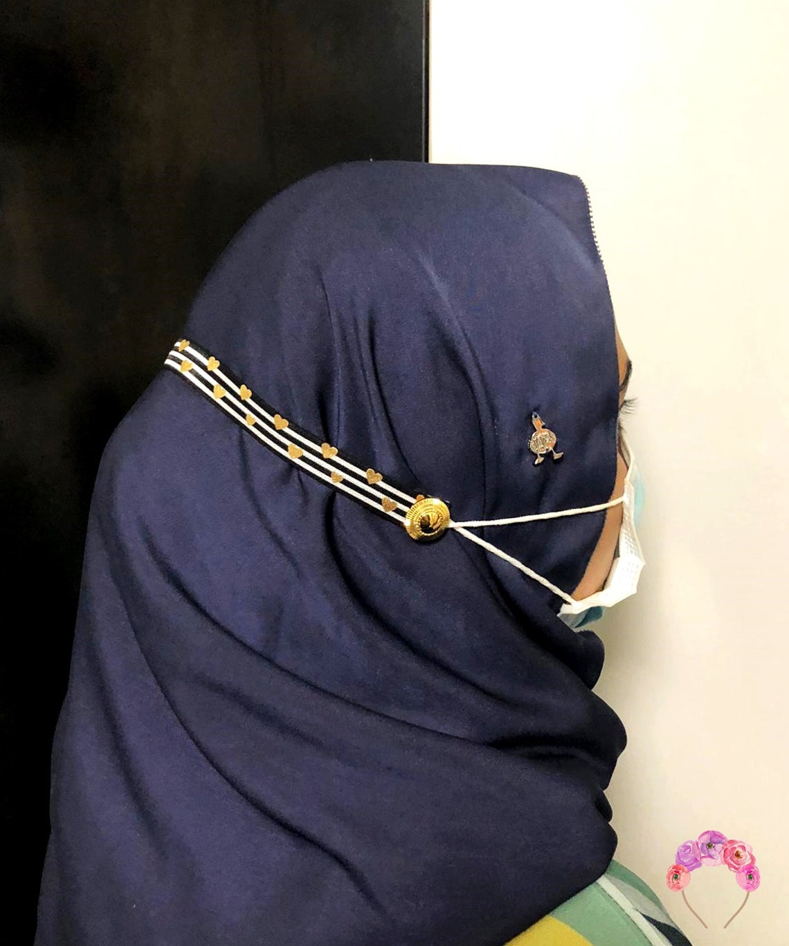 Hijab Mask Extension Strap With Floral Rhinestone Mask Etsy