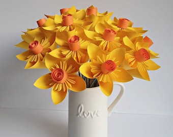 Daffodils paper flowers gift bouquet,spring flowers gift,origami flowers,Welsh,get well gift for her,Valentines gift for her,Mothers Day