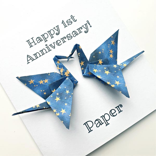 first anniversary card,1st wedding anniversary card,1st paper anniversary card, paper cranes 1st anniversary card