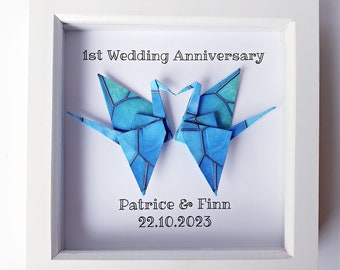 Personalised 1st  Paper Wedding Anniversary Gift Frame for Wife Husband or Couple , Japanese Origami Paper Cranes