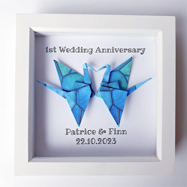 Personalised 1st  Paper Wedding Anniversary Gift Frame for Wife Husband or Couple , Japanese Origami Paper Cranes