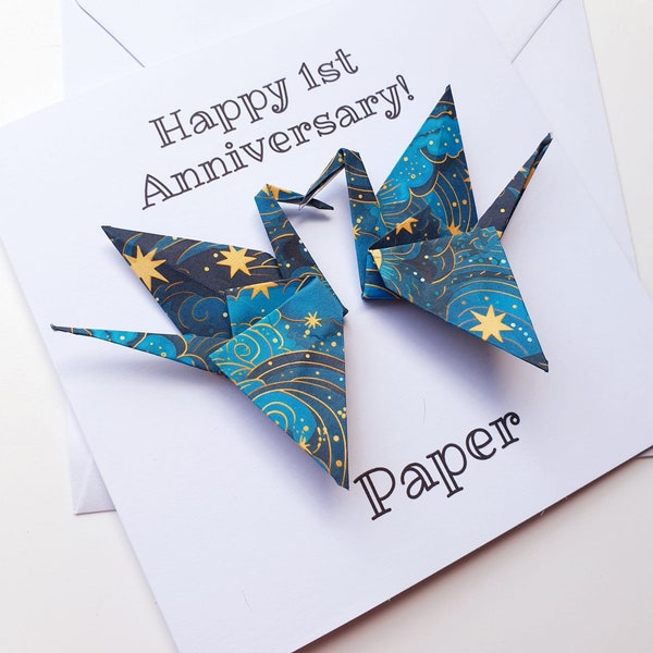 first anniversary card,1st wedding anniversary card,1st paper anniversary card, paper cranes 1st anniversary card