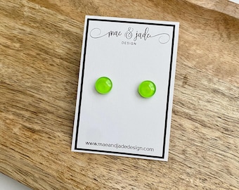 Neon Light Green Dot Earrings|Pick your own size