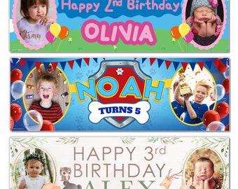 Personalised Kids Photo Birthday Banners Party Decoration (Any Name) (Any Age)
