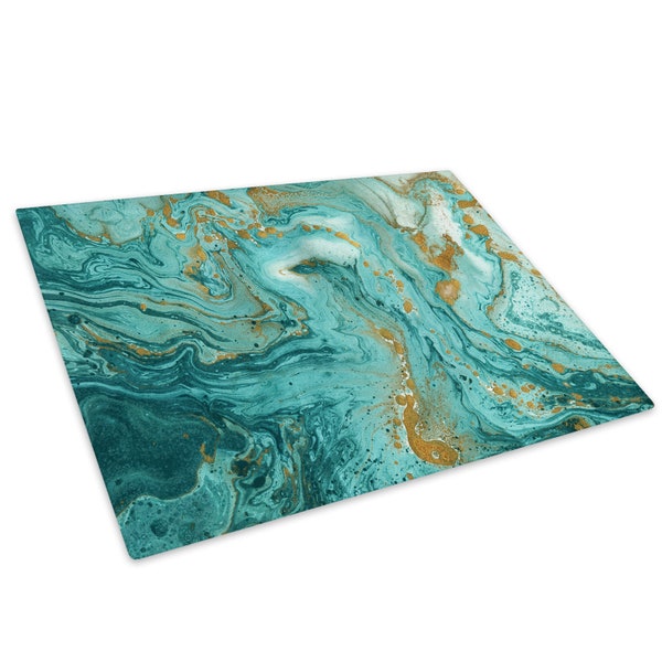 Elegant Teal Green Brown Marble Glass Chopping Board Kitchen Worktop Protector Room Decor Gift for Bridesmaid Kitchen Decor for Mother's Day