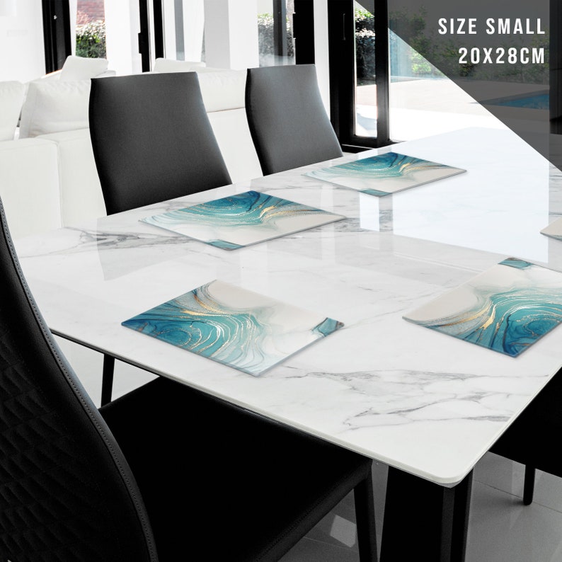 Teal White Gold Glass Chopping Board for Kitchen Glass Worktop Savers