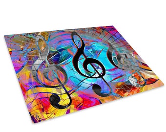 Colorful Music Notes Cool Glass Chopping Board, Worktop Saver, New House Gifts, Charcuterie Cheese Board, Decorative Serving, Kitchen Arts