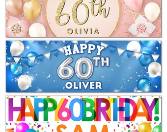 Personalized Name 60th Birthday Party Decoration Banners Handmade Custom Banner for Birthday Special Gift Ideas for Surprise Birthday Party